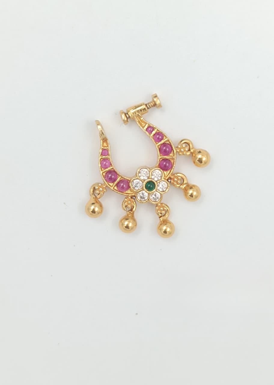 Royal Ruby Pearl Screw Nose Pin