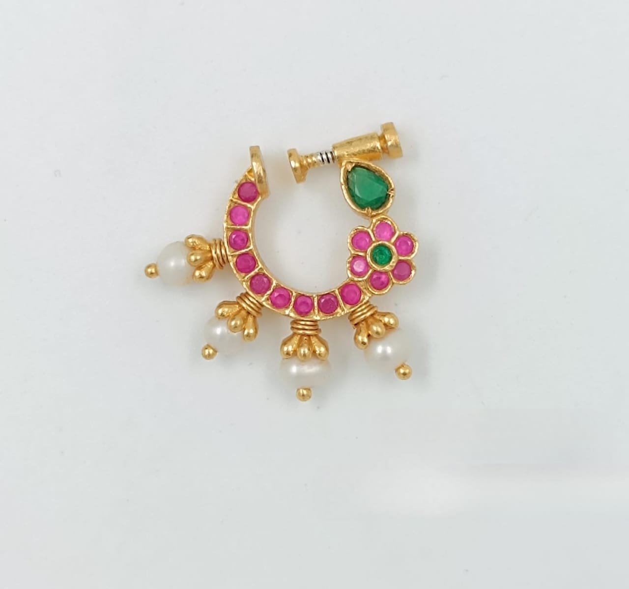 Delicate Pink-Green Pearl Nose Pin