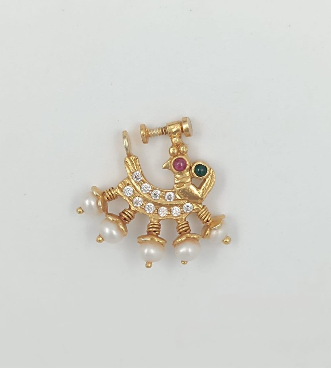 Premium CZ, Green & Red Stone Nose Pin