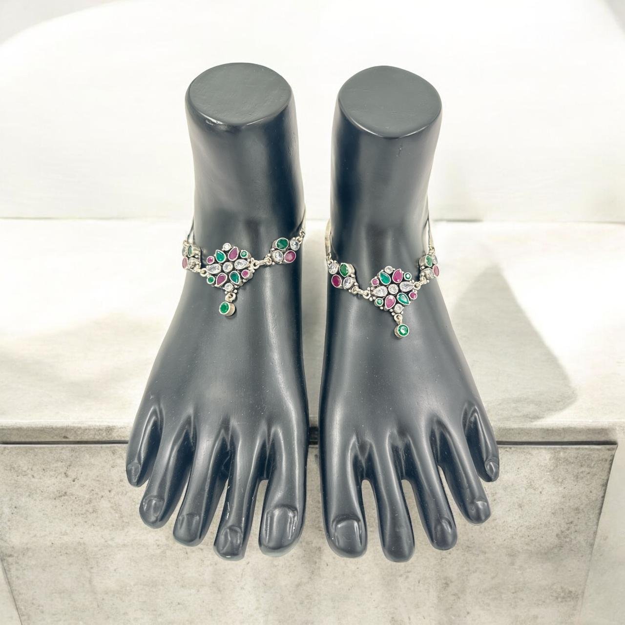 Anklets with cz and emerald stones