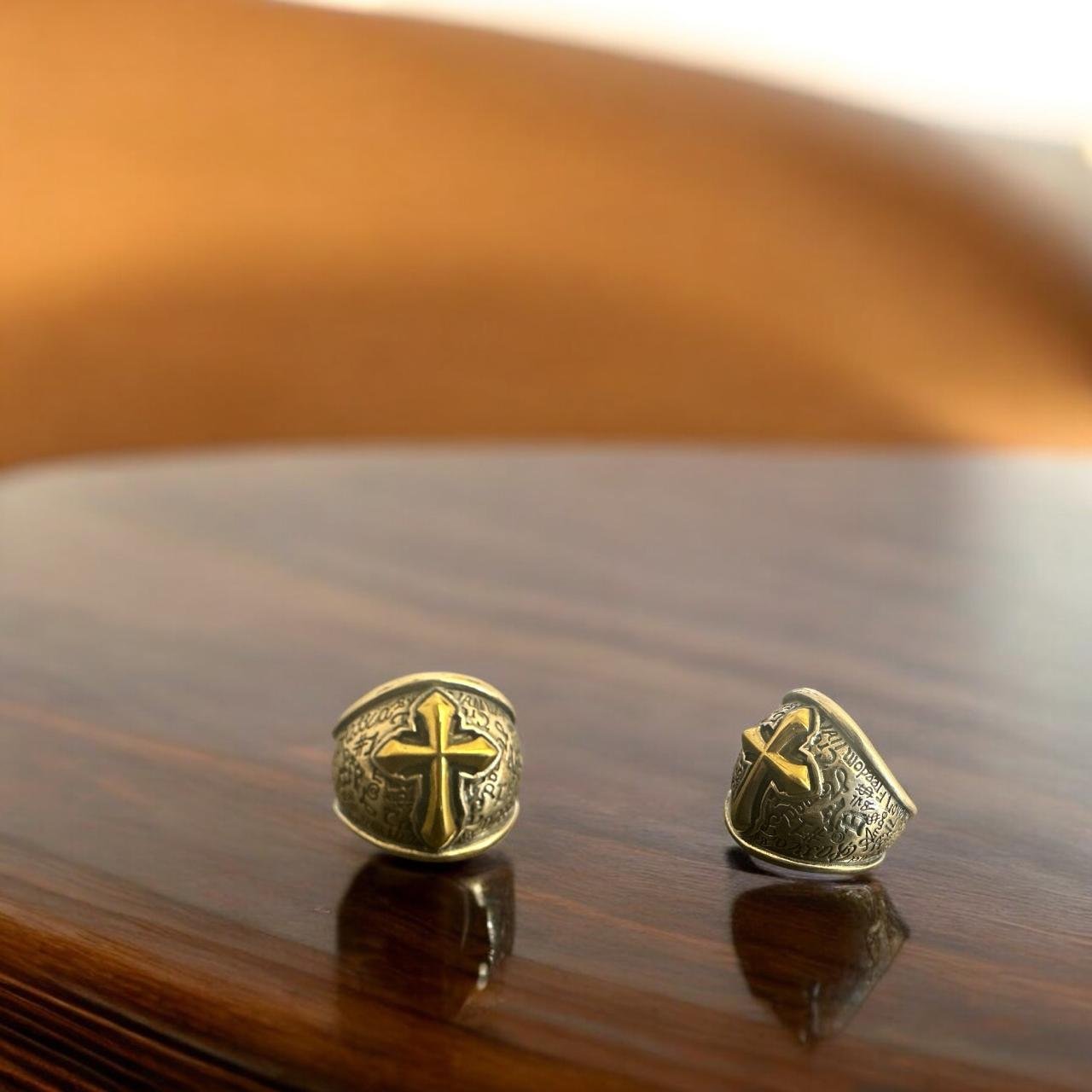 Antique Gold Cross Braided Men’s Ring