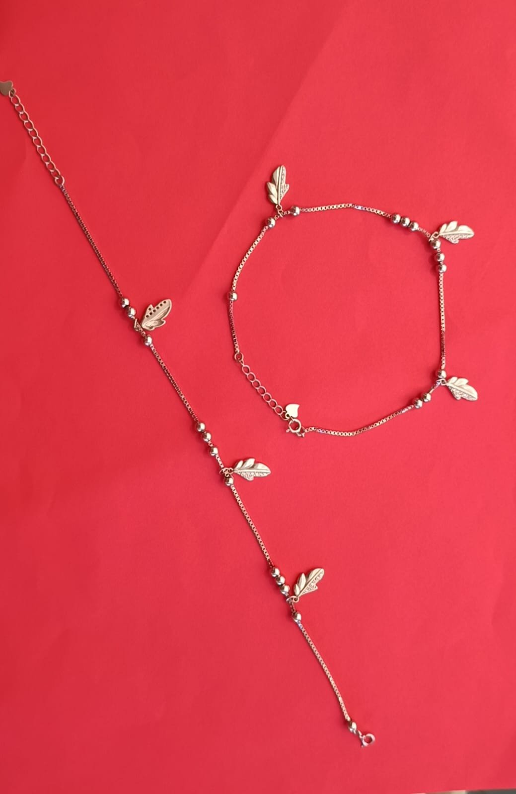 Antique Polish Anklet – Silver Balls & Leaf Hangings