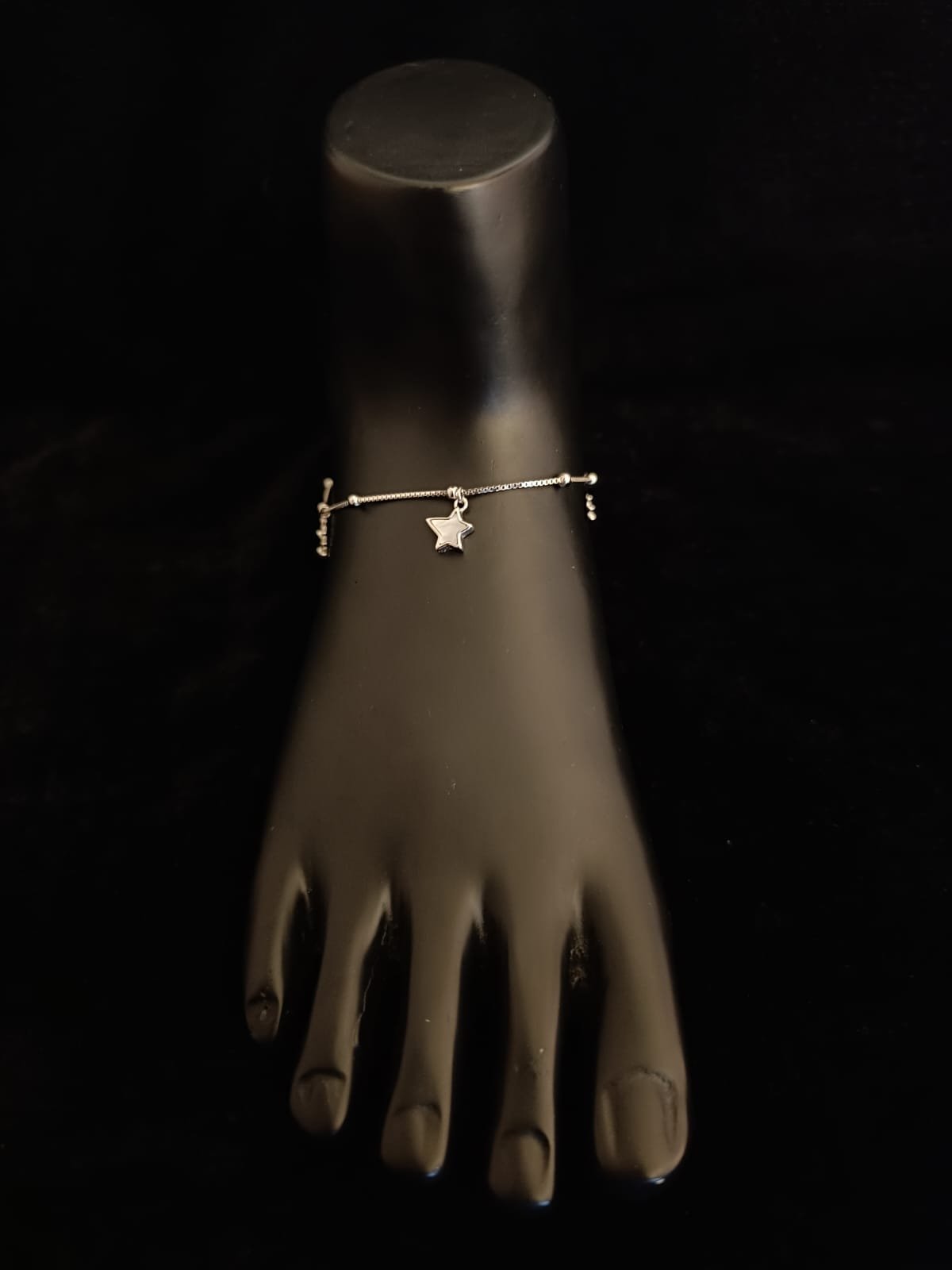 Antique Polish Single-Leg Anklet – Silver Balls with Star & Peacock Pendants