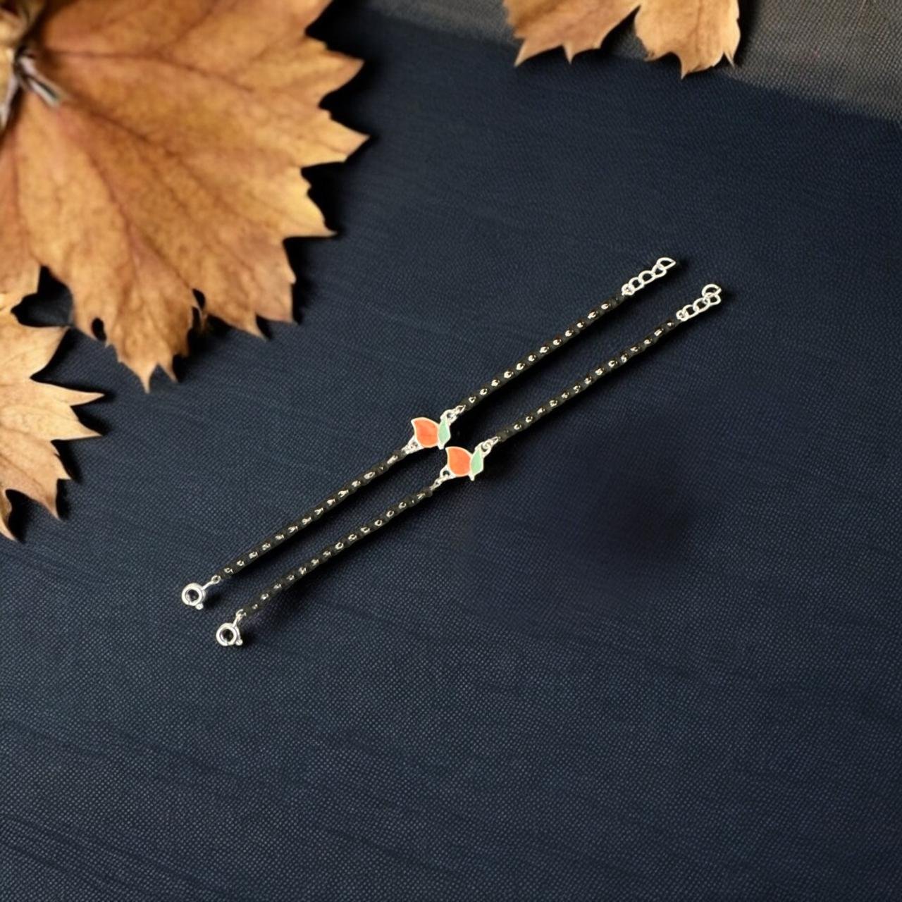 Baby Anklet – Black Beads with Mango Design Pendant