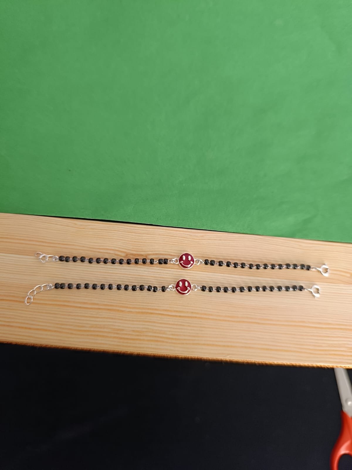 Baby Anklet – Black Beads with Red & White Dangle Hanging