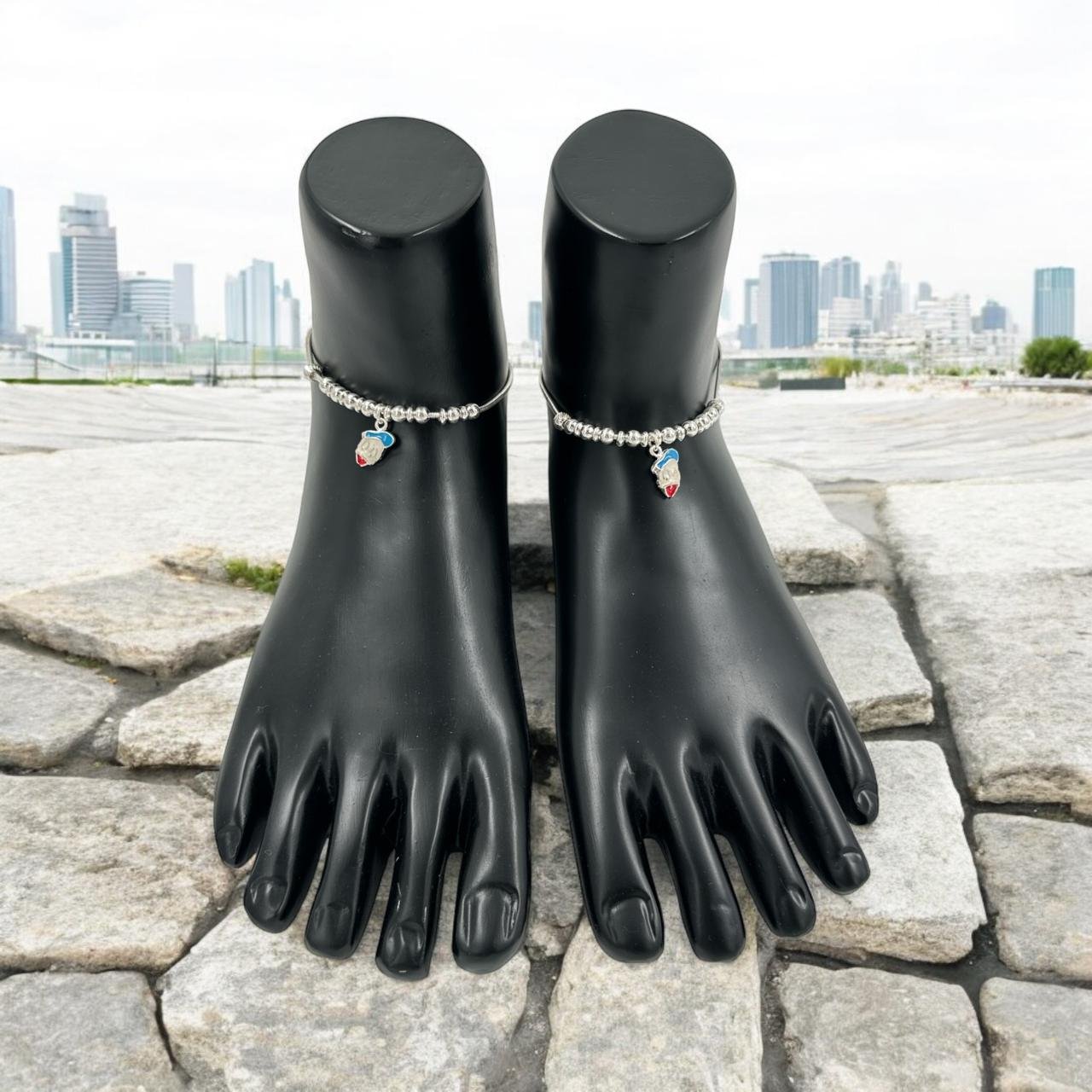 Baby Anklet – Silver Balls with Dangle Hangings