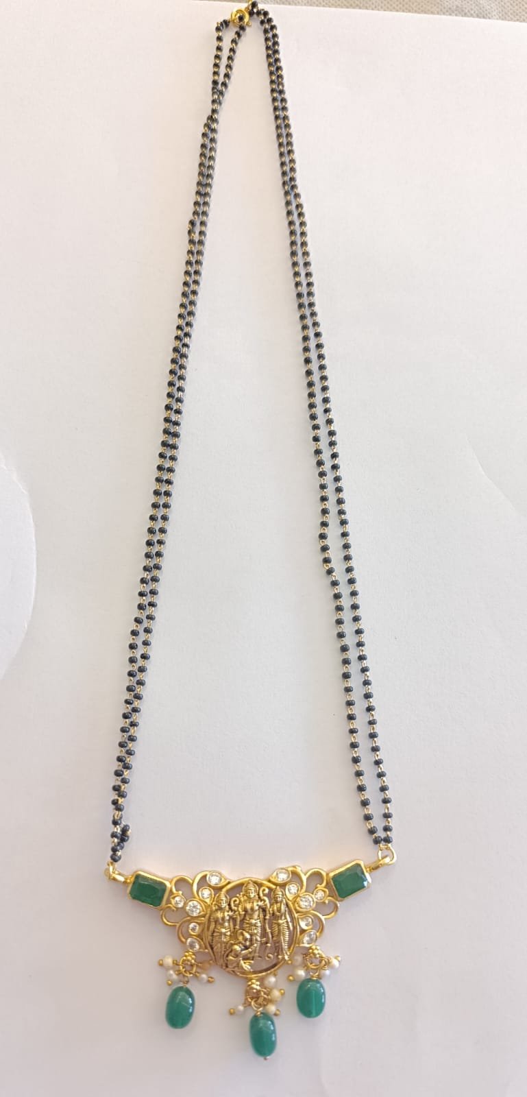 Black beads chain 2lines  with  ramparivar  pendent with gold polish
