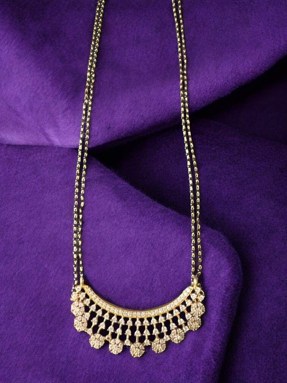 Black beads chain cz stones with gold polish