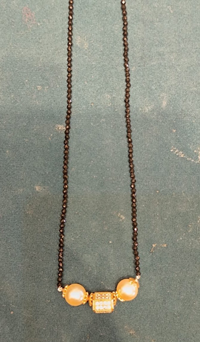 Black beads chain single line Swarovski  pearls  and gold ball