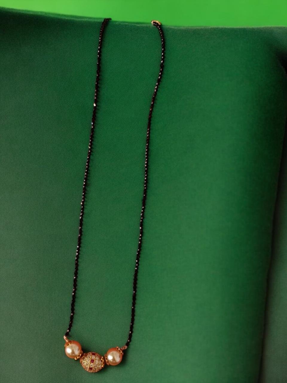 Black beads chain single line  with Swarovski pearls  gold ball  pendent