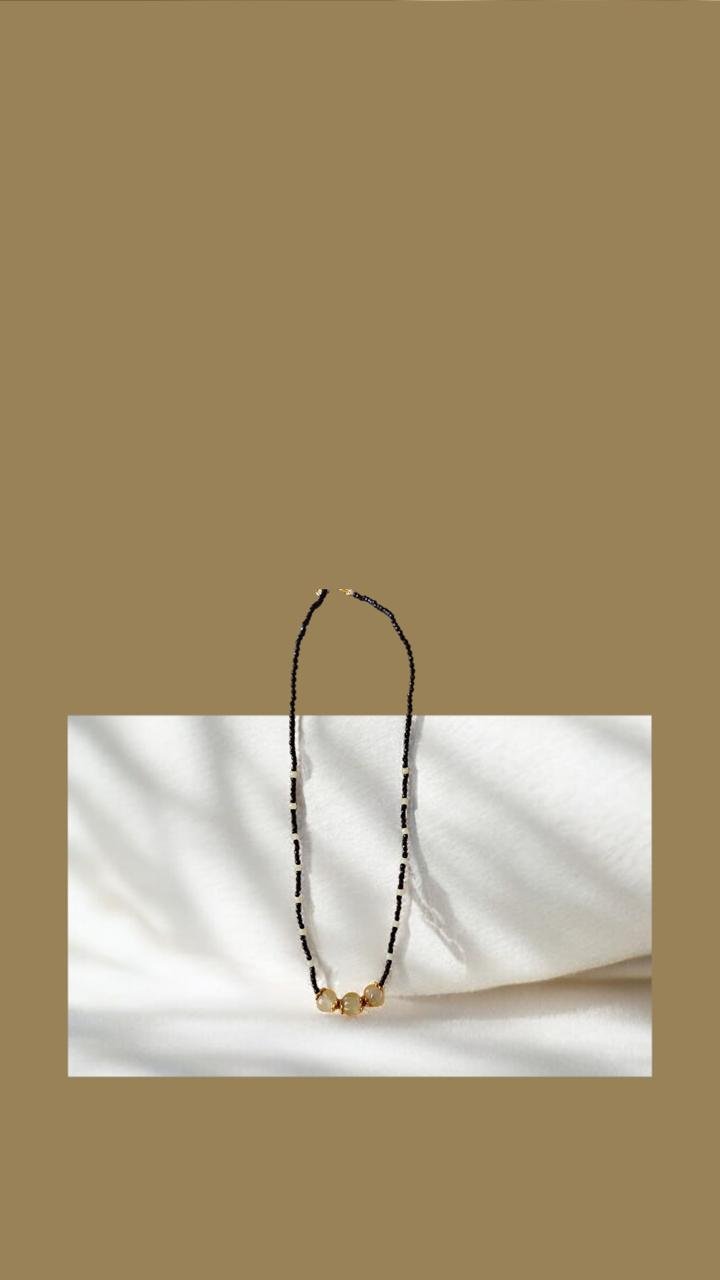 Black beads chain with pumpkin beads lite green  colour, pendent