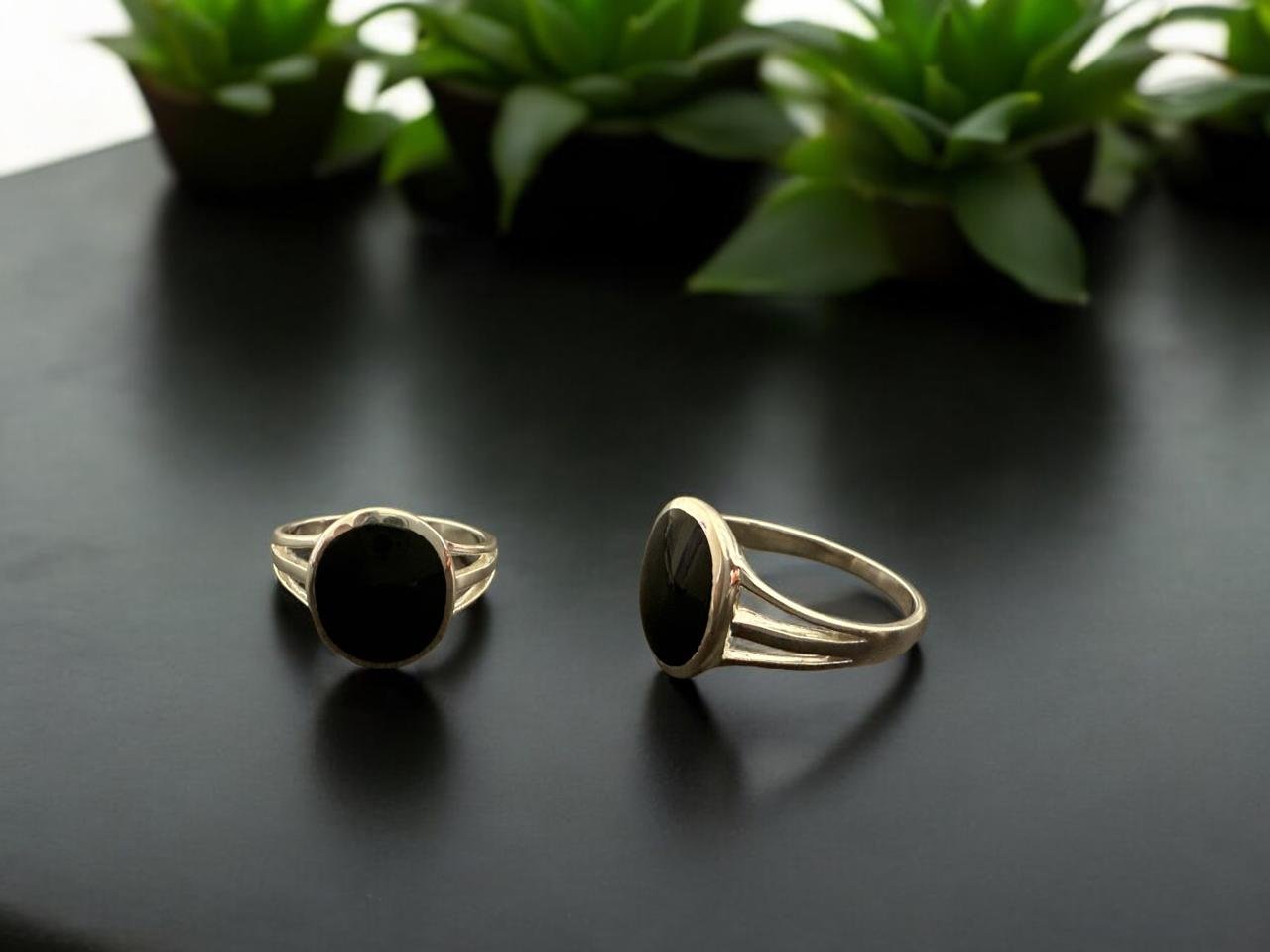 Black Big Stone Silver Polish Men’s Ring