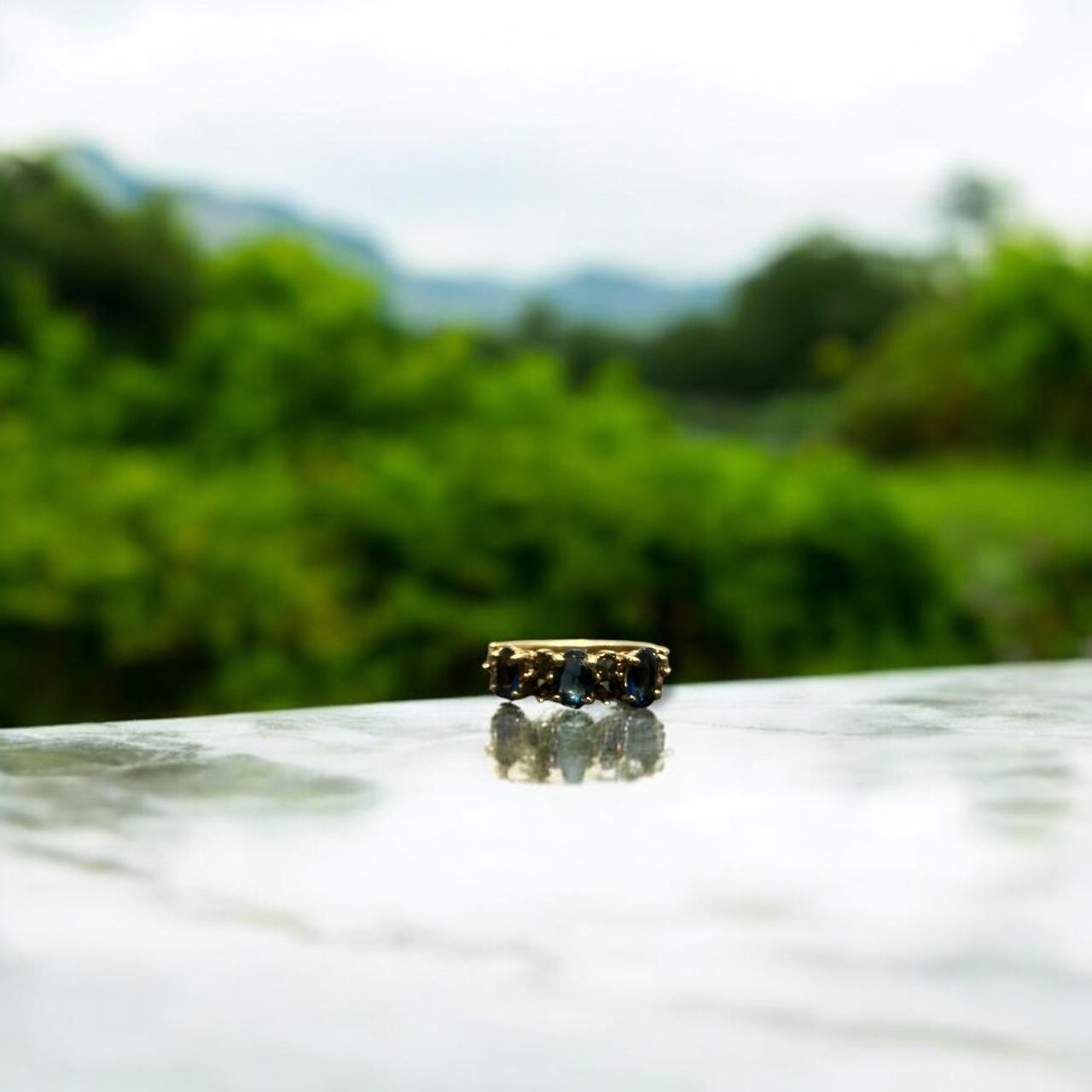 Blue & Marker Stones Gold Polish Ladies Ring