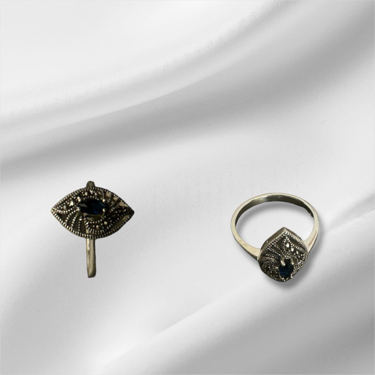 Blue Stone & Marker Stone Silver Ring