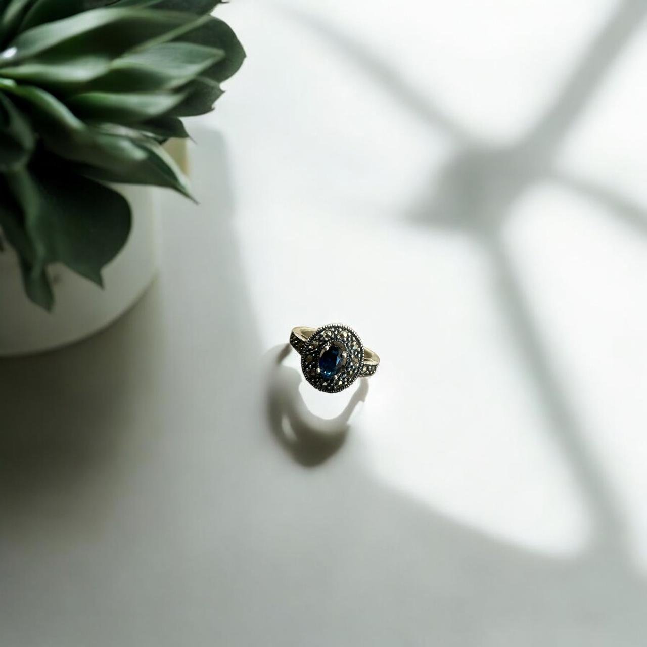 Blue Stone & Marker Stones Antique Polish Ladies Ring