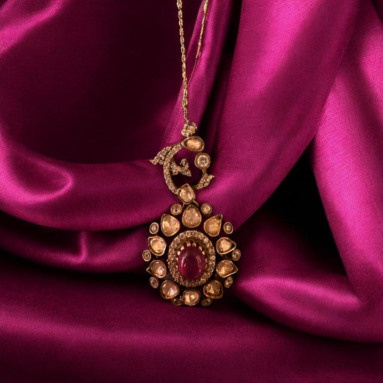 CZ and Mozanite & Ruby Pendant