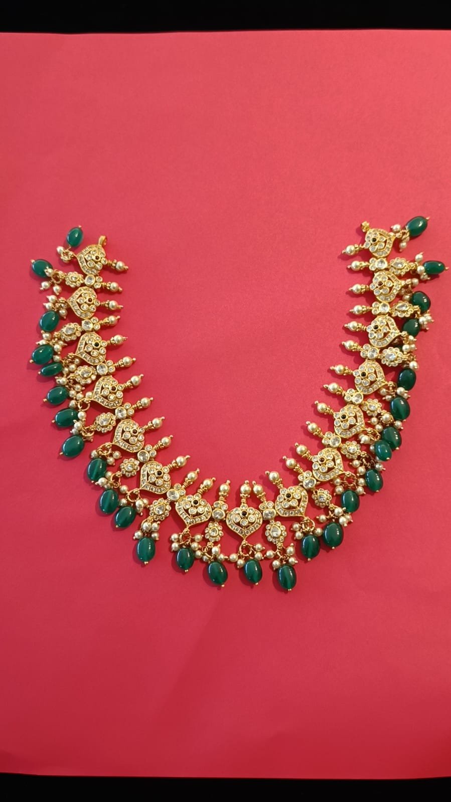 CZ & Green Stone Beads Necklace