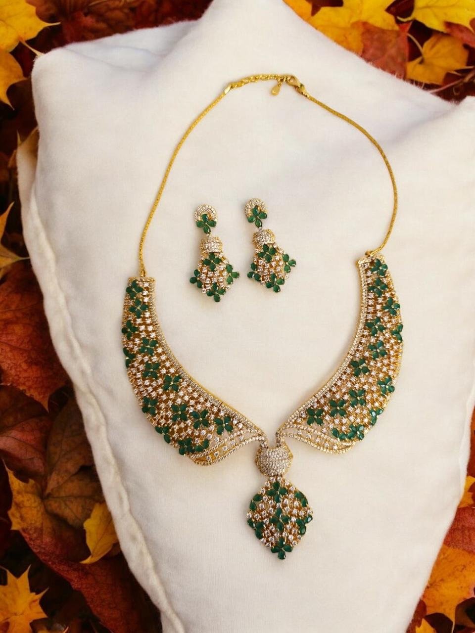 CZ & Green Stone Necklace Set