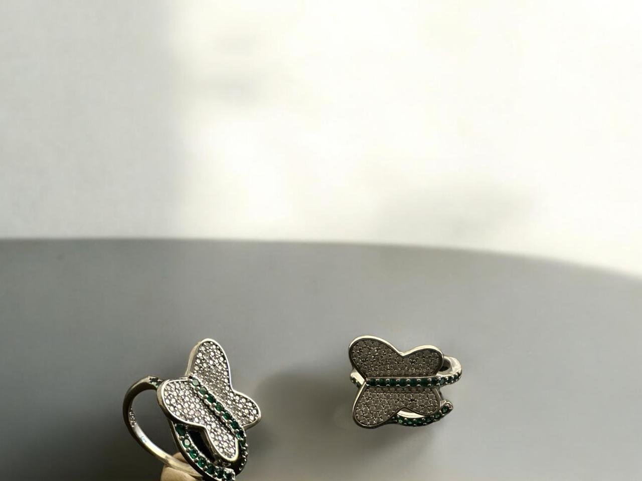 CZ & Green Stones Butterfly Ladies Ring