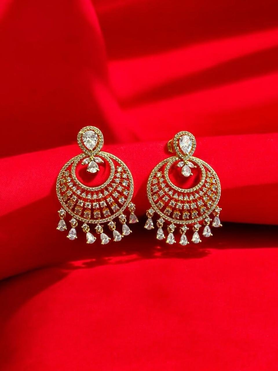 CZ & Mozanite Chandh Bhali Ear Rings