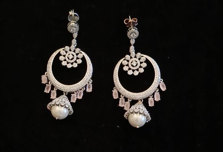 CZ Pink Pearl Earrings