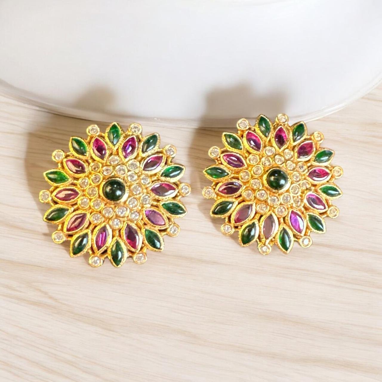 CZ & Red-Green Pota Stone Big Studs