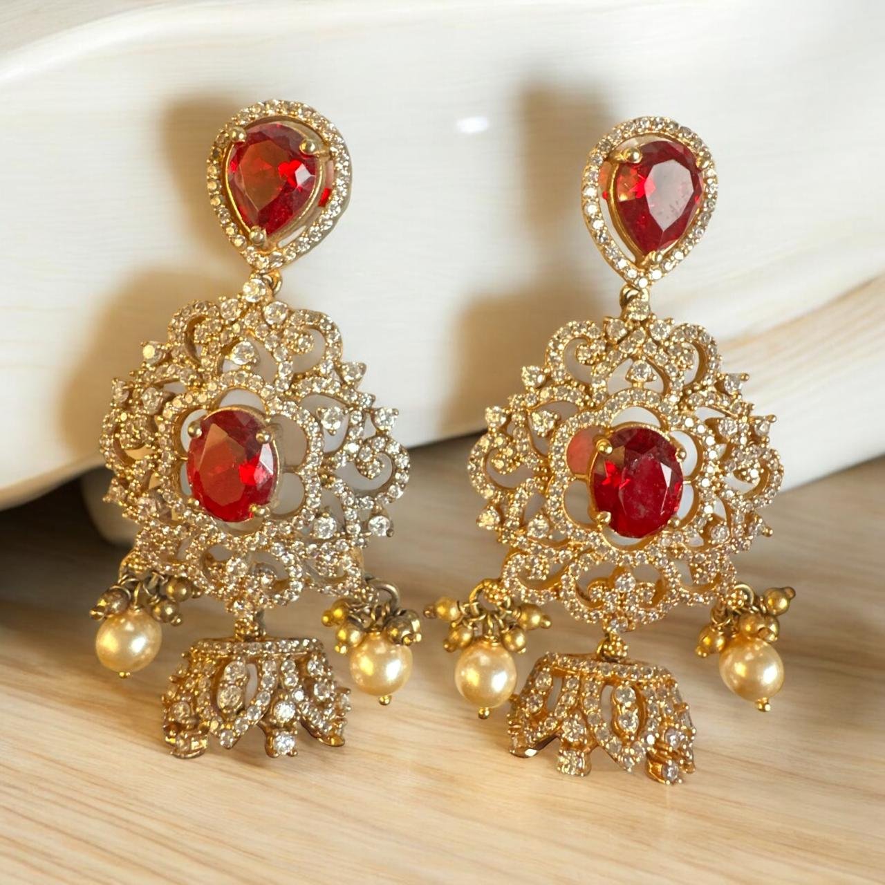 CZ & Ruby Stone Gold Butta Hangings