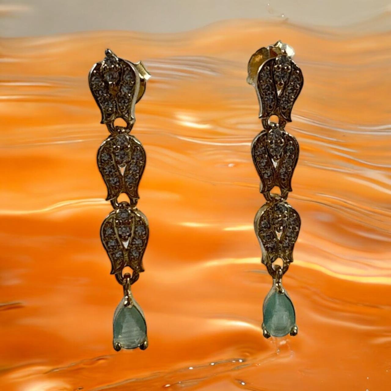 CZ Small Stone Gold Buttalu with Light Green Hangings