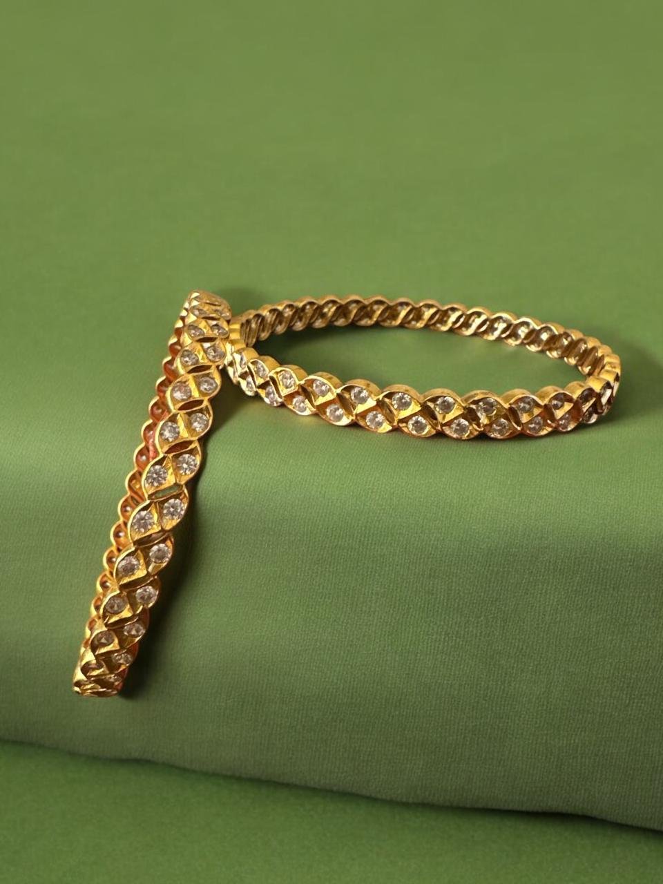 Cz stones 2lines with gold  polish bangles