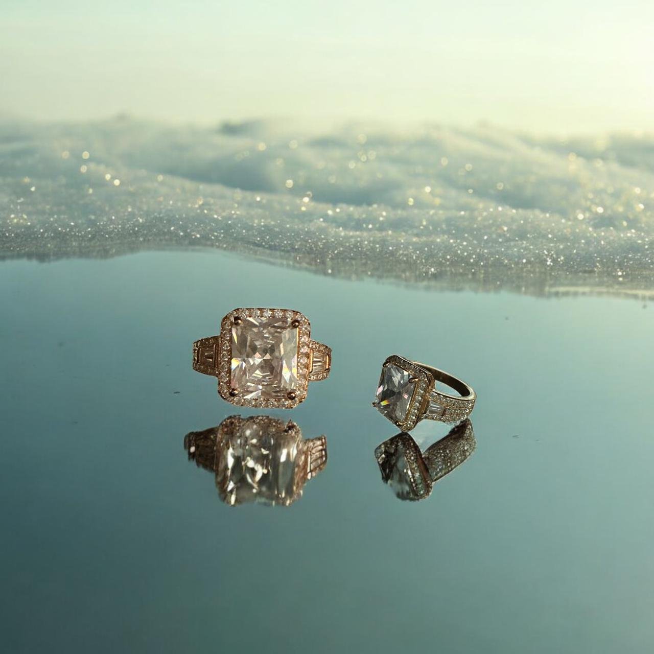 CZ & White Big Stone Rose Gold Ladies Ring