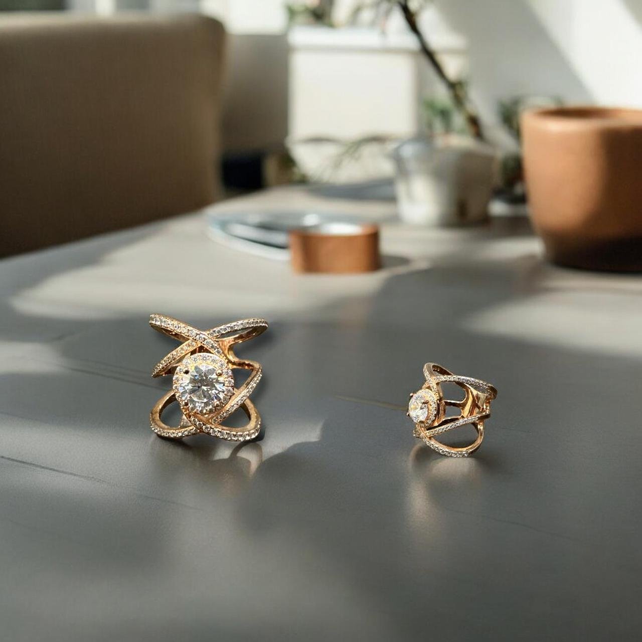 CZ & White Big Stone Rose Gold Party Wear Ladies Ring