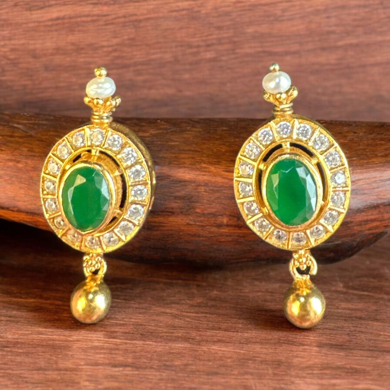 CZ White & Green Stone Studs