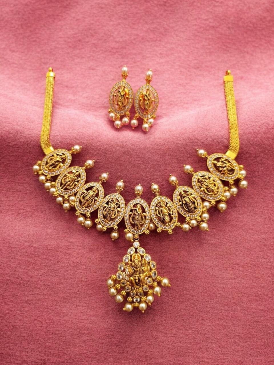 Dashavatharam CZ Antique Necklace Set