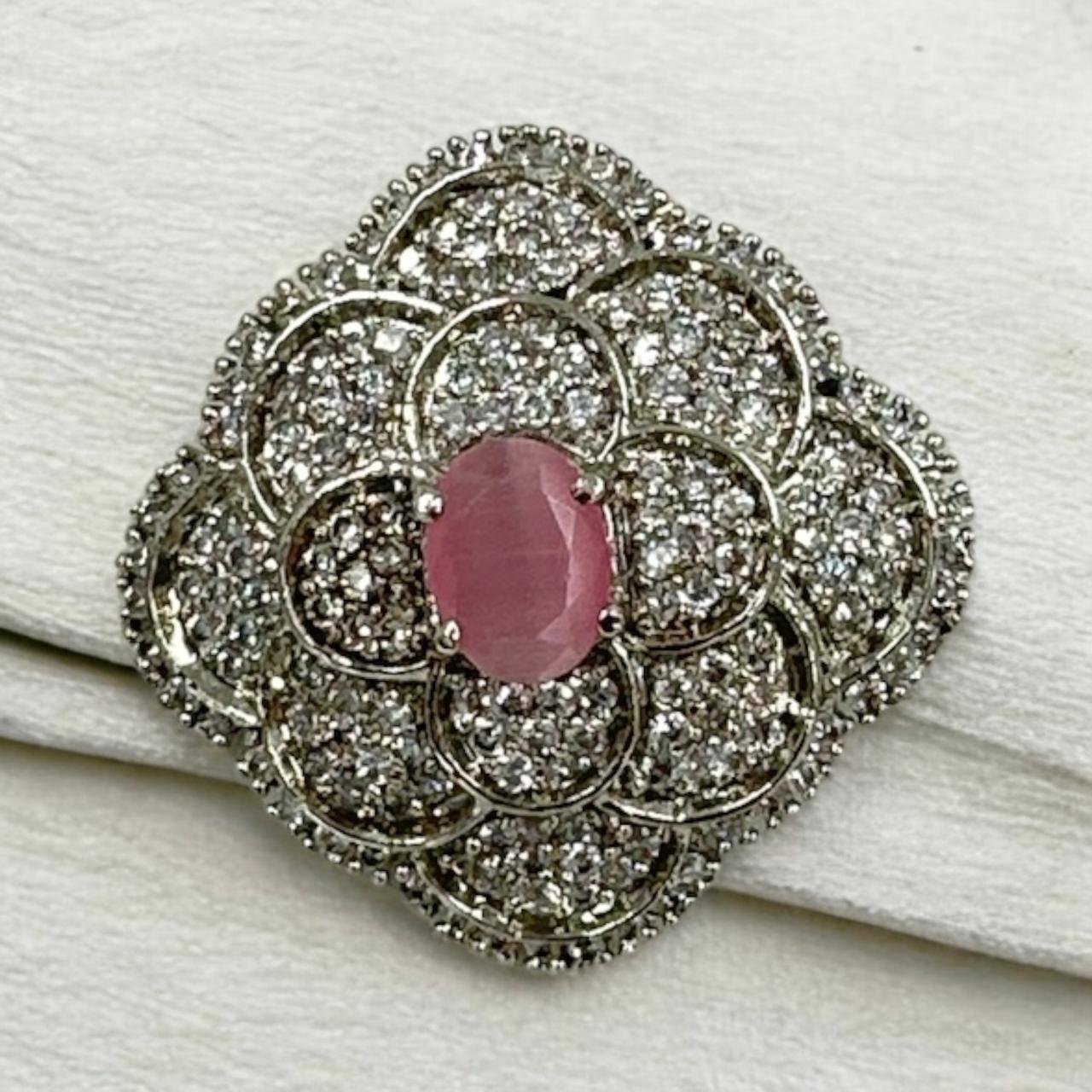 Elegant Pink CZ Saree Pin