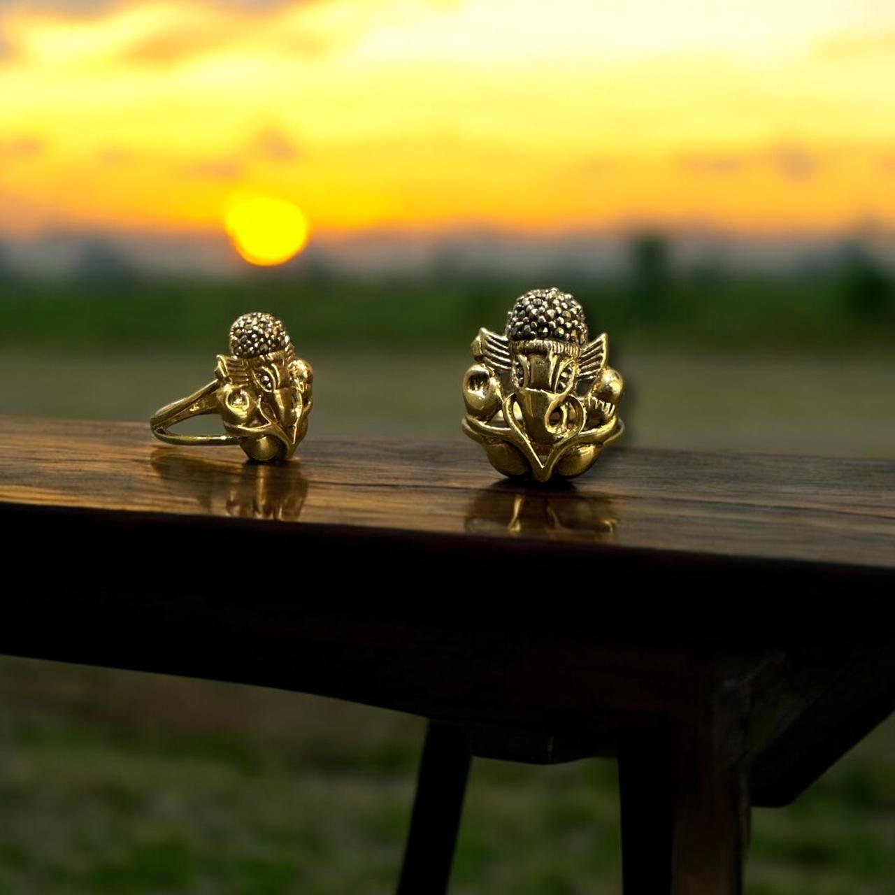 Ganesh Model Marker Stones Gold Polish Men’s Ring