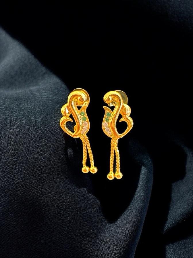 Gold Polish CZ & Green Stone Hangings