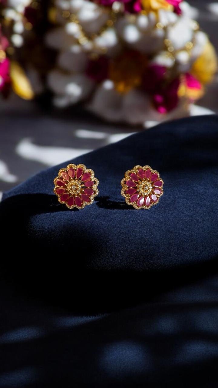 Gold Polish CZ Pink Stone Studs