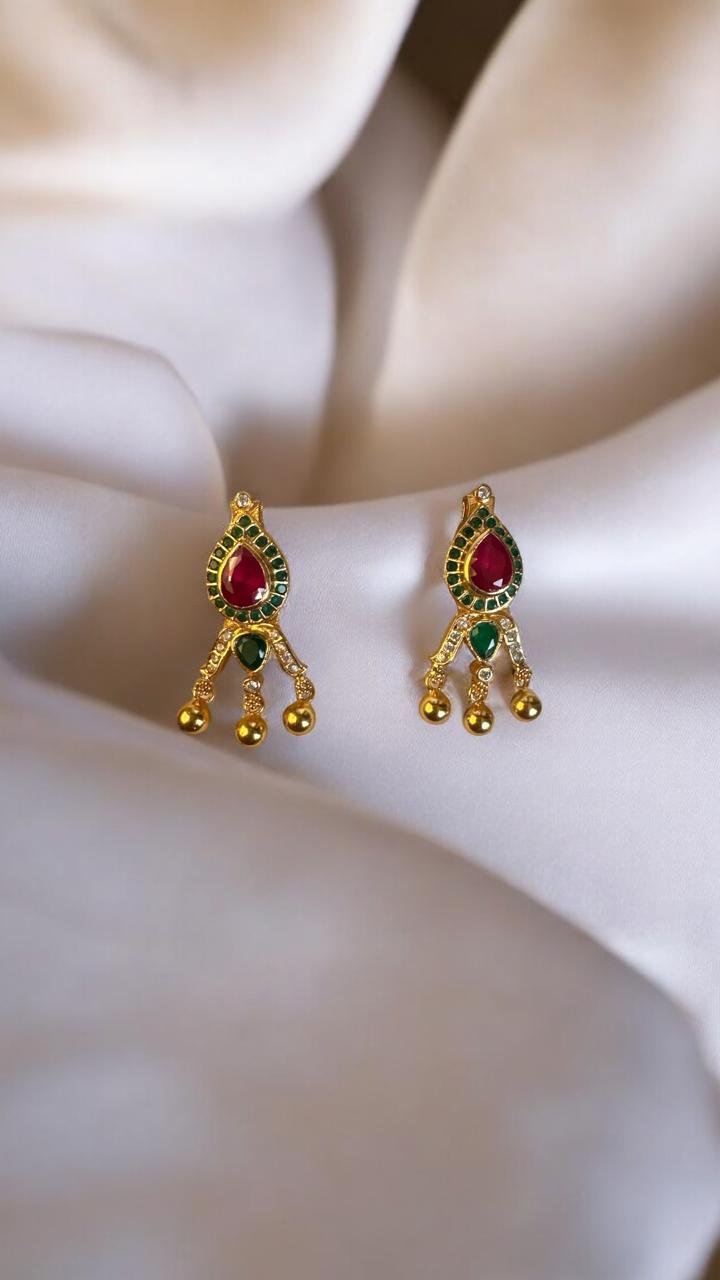 Gold Polish Green Ruby CZ Hangings