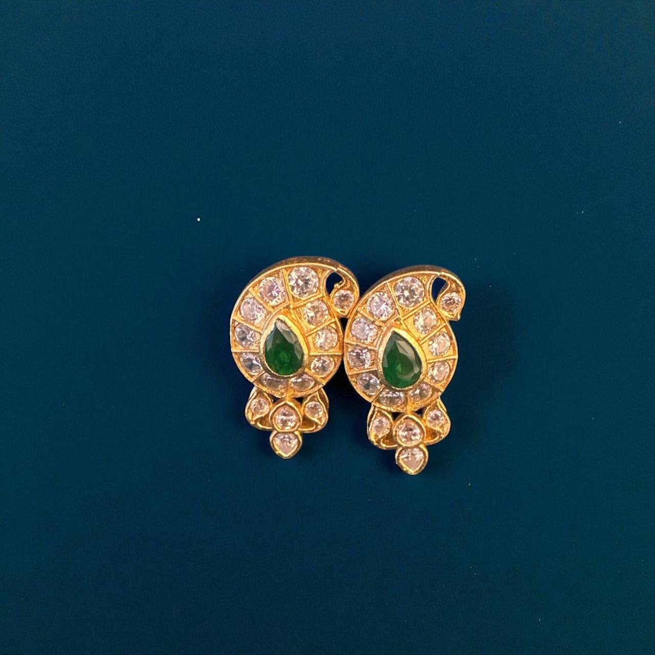 Gold Polish Mango Model CZ & Green Stone Studs