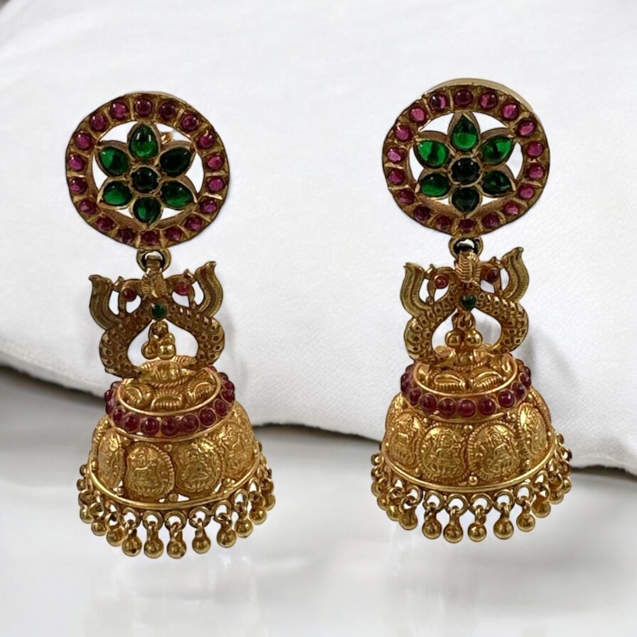 Gold Polish Temple Design Green & Red Stone Buttalu