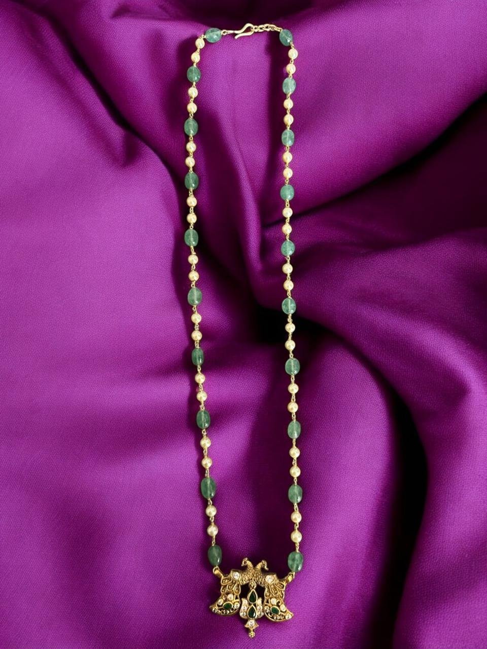 Green beads chain model  with Peacock  pendent gold polish  haram