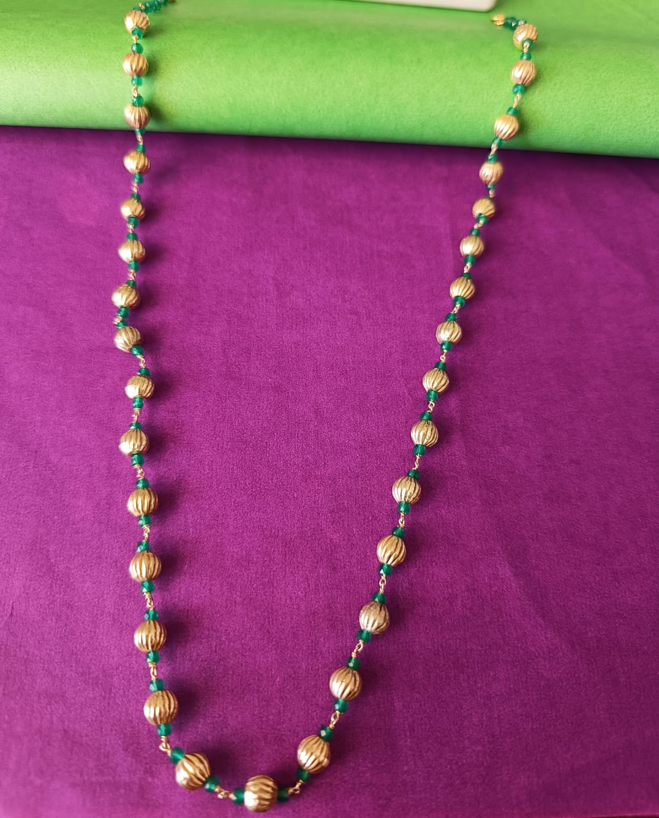 Green Beads Gold Bolls Chain