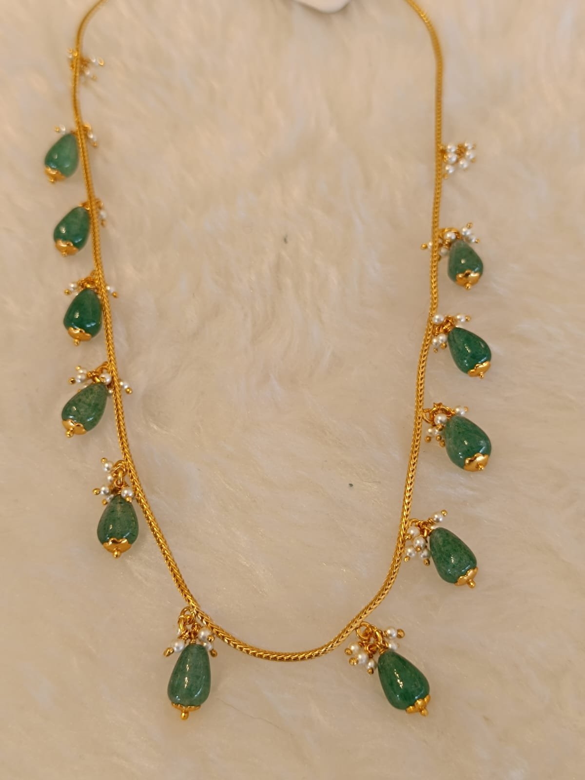 Green Beads Pearl Gold Polish Chain