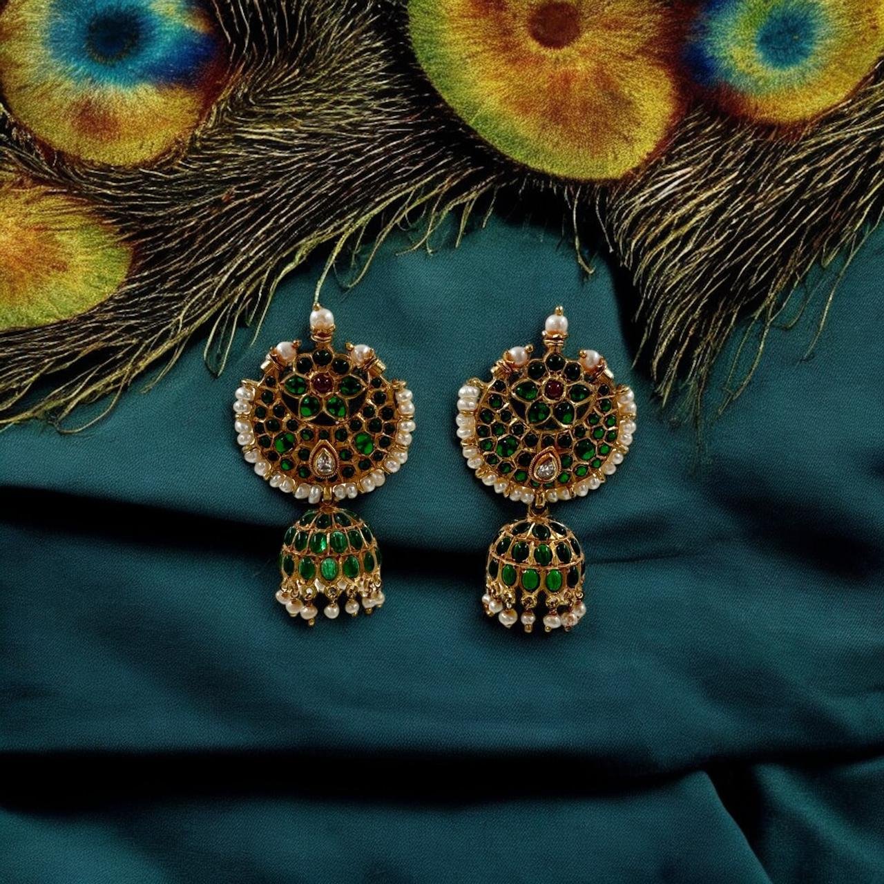 Green Pota & White Kundan Red Stone Buttalu