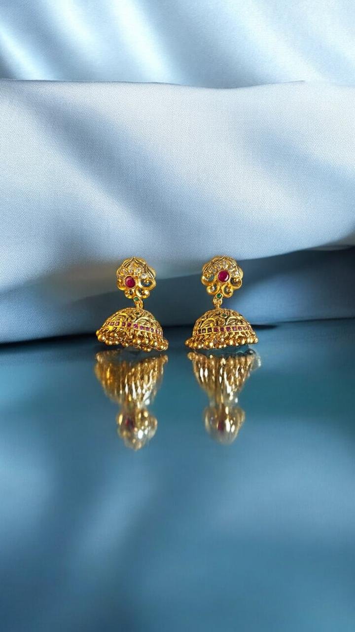 Green & Ruby CZ Gold-Polish Buttalu Earrings