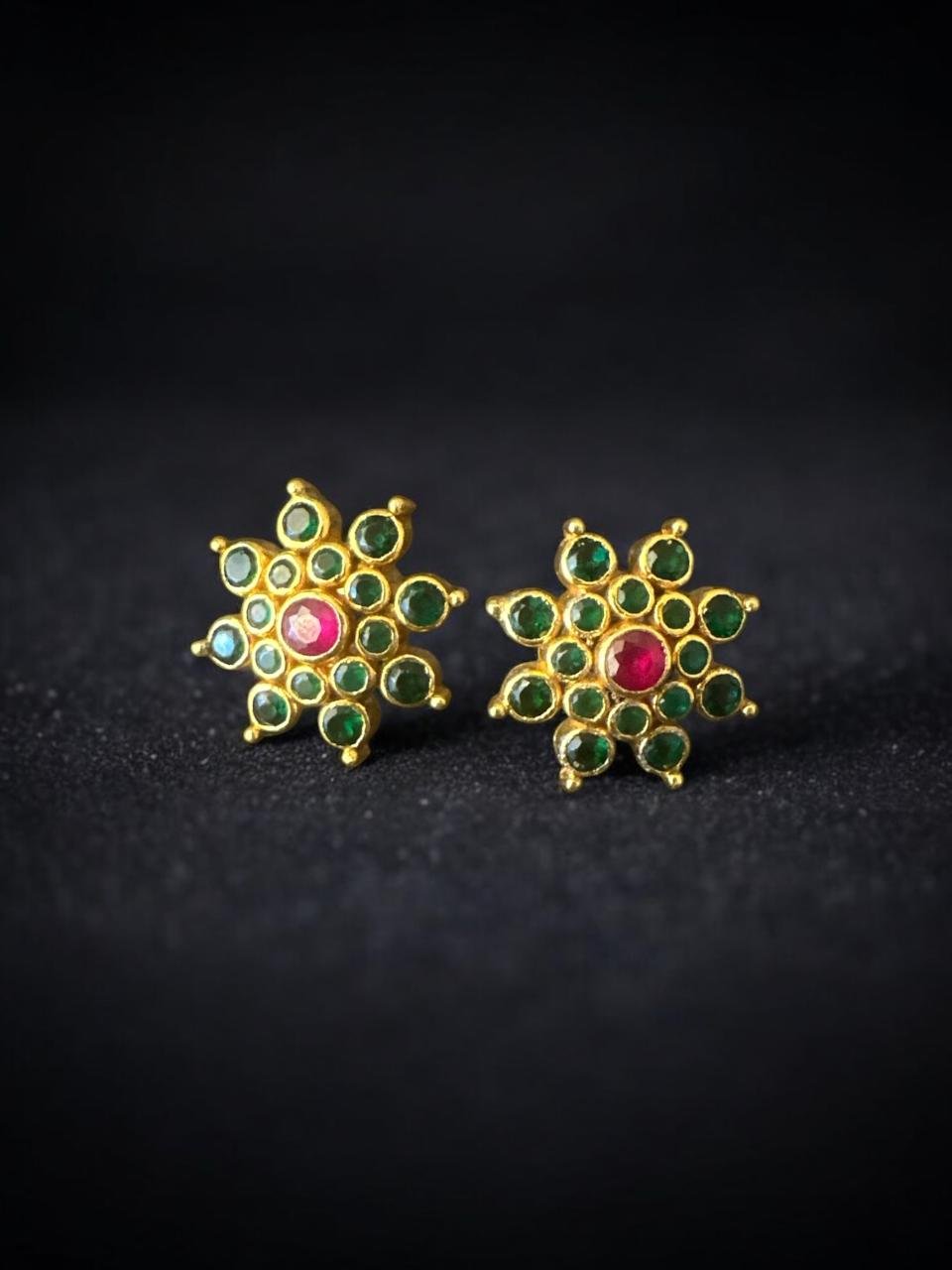 Green & Ruby Gold-Polish Studs