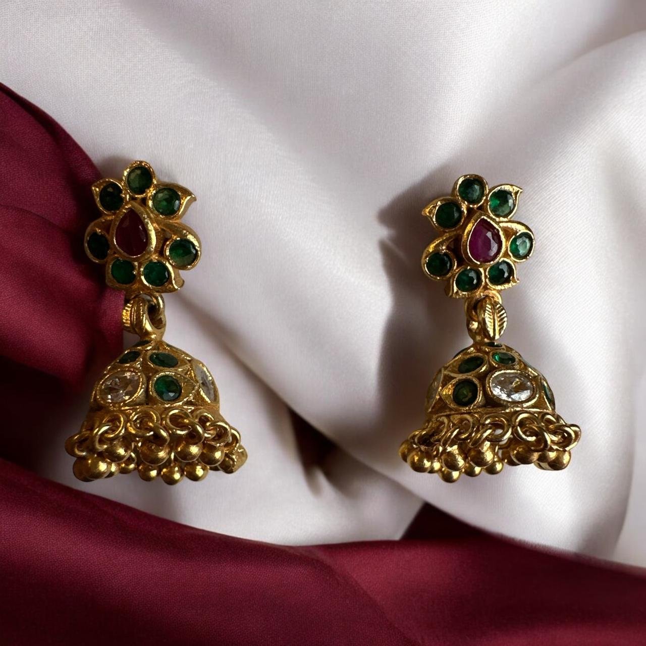 Green & Ruby Stone Small Gold Buttalu