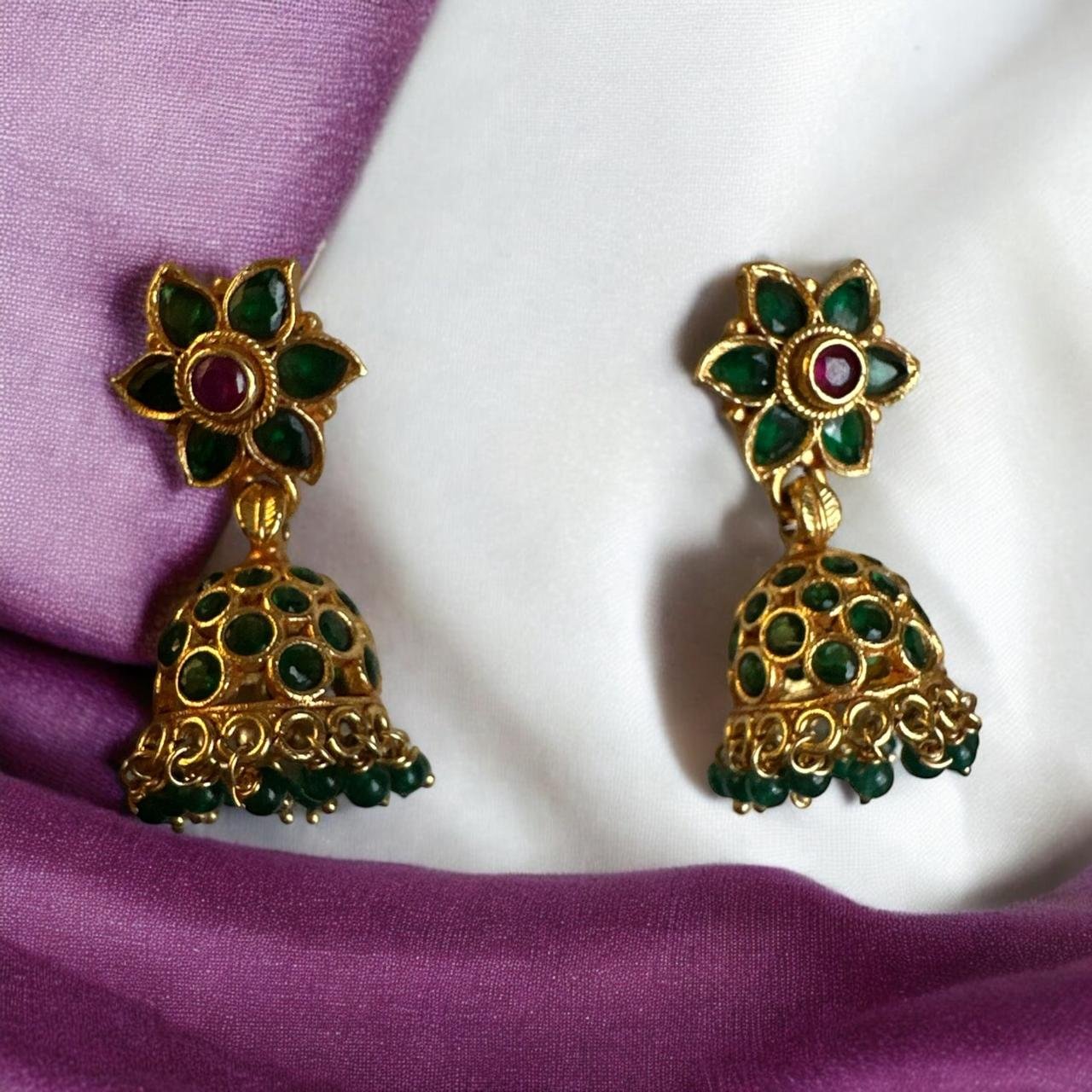 Green & Ruby Stone Small Gold Buttalu