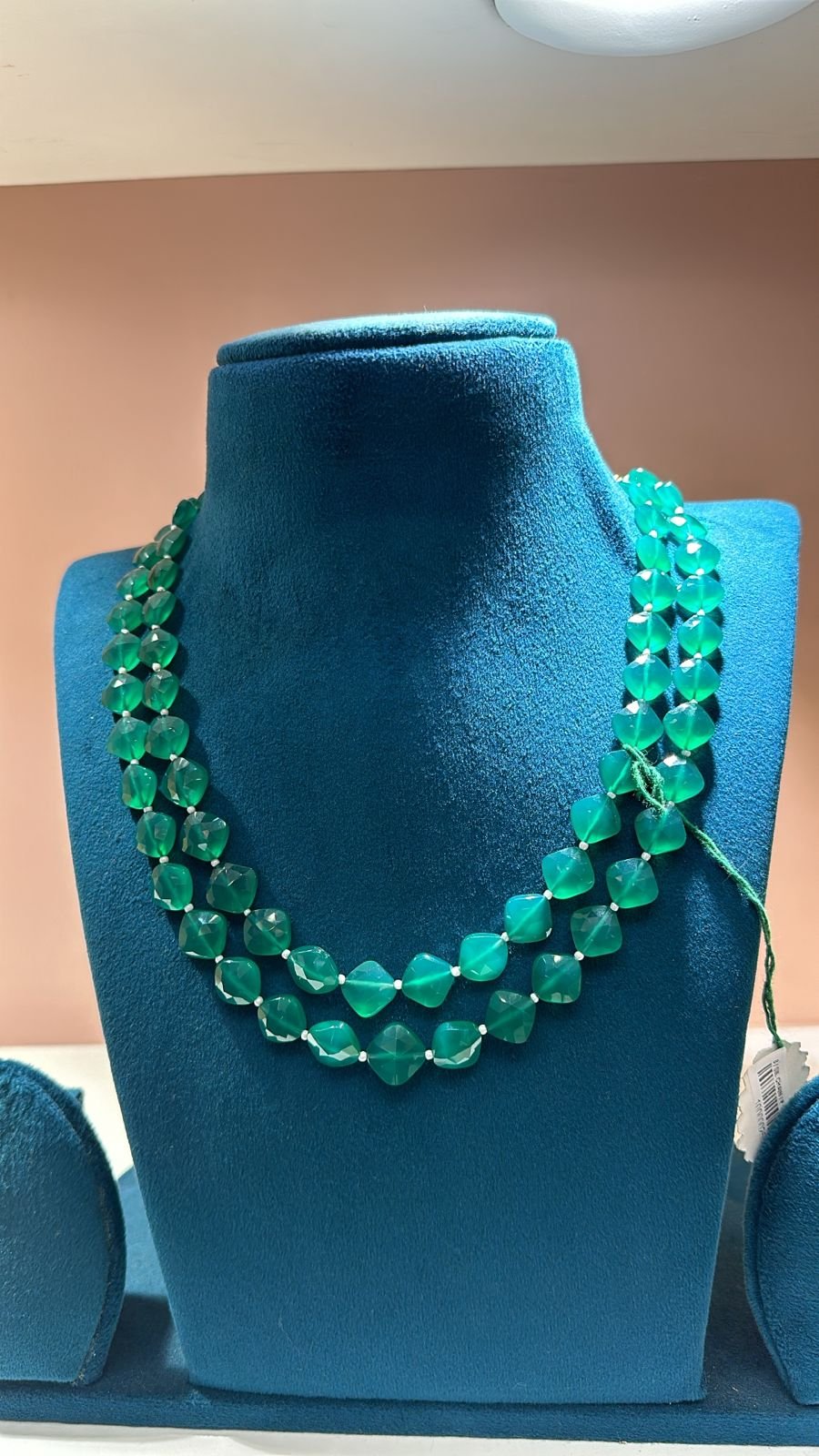 Green & White Beads 2 Line Gold Polish Chain