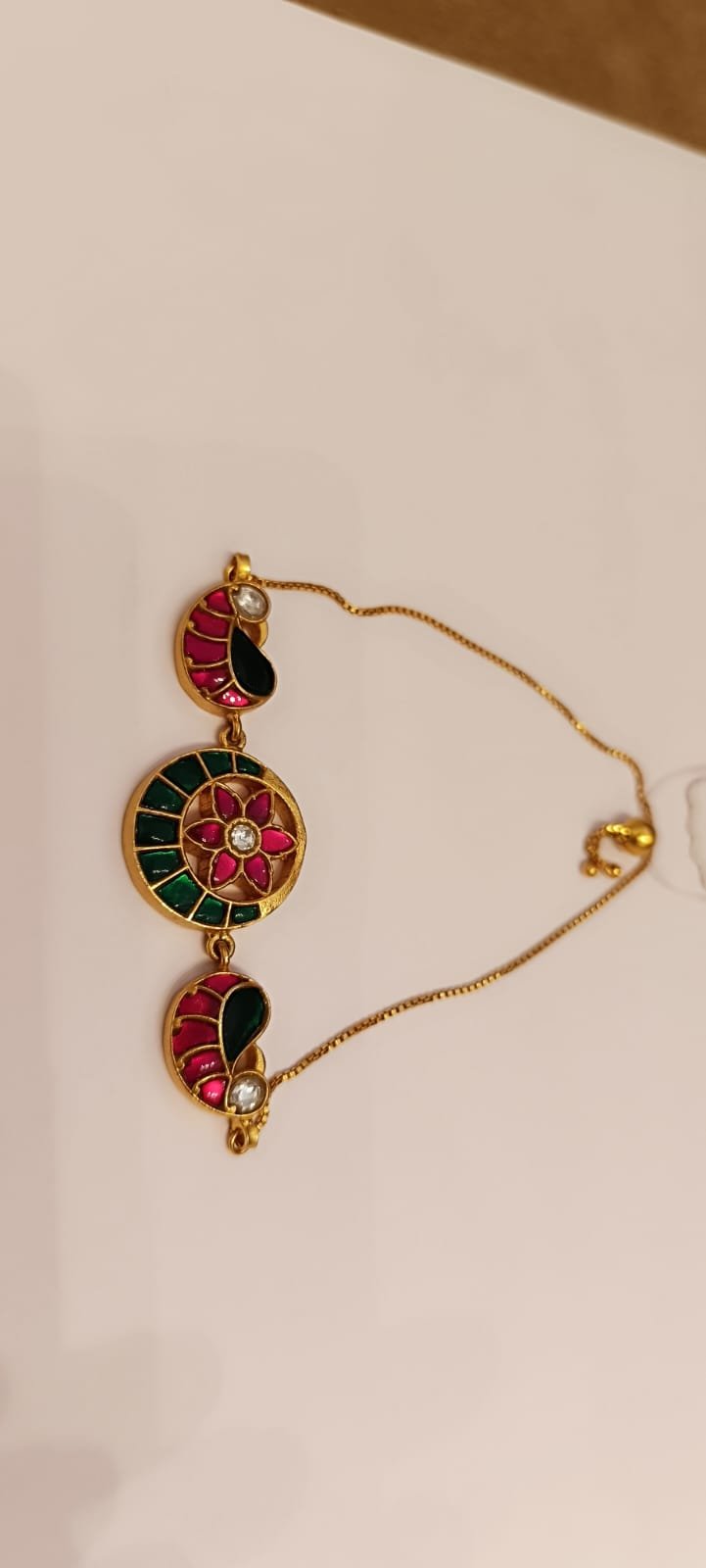 Kundan bracelet red green stones with gold polish chain model Bracelet